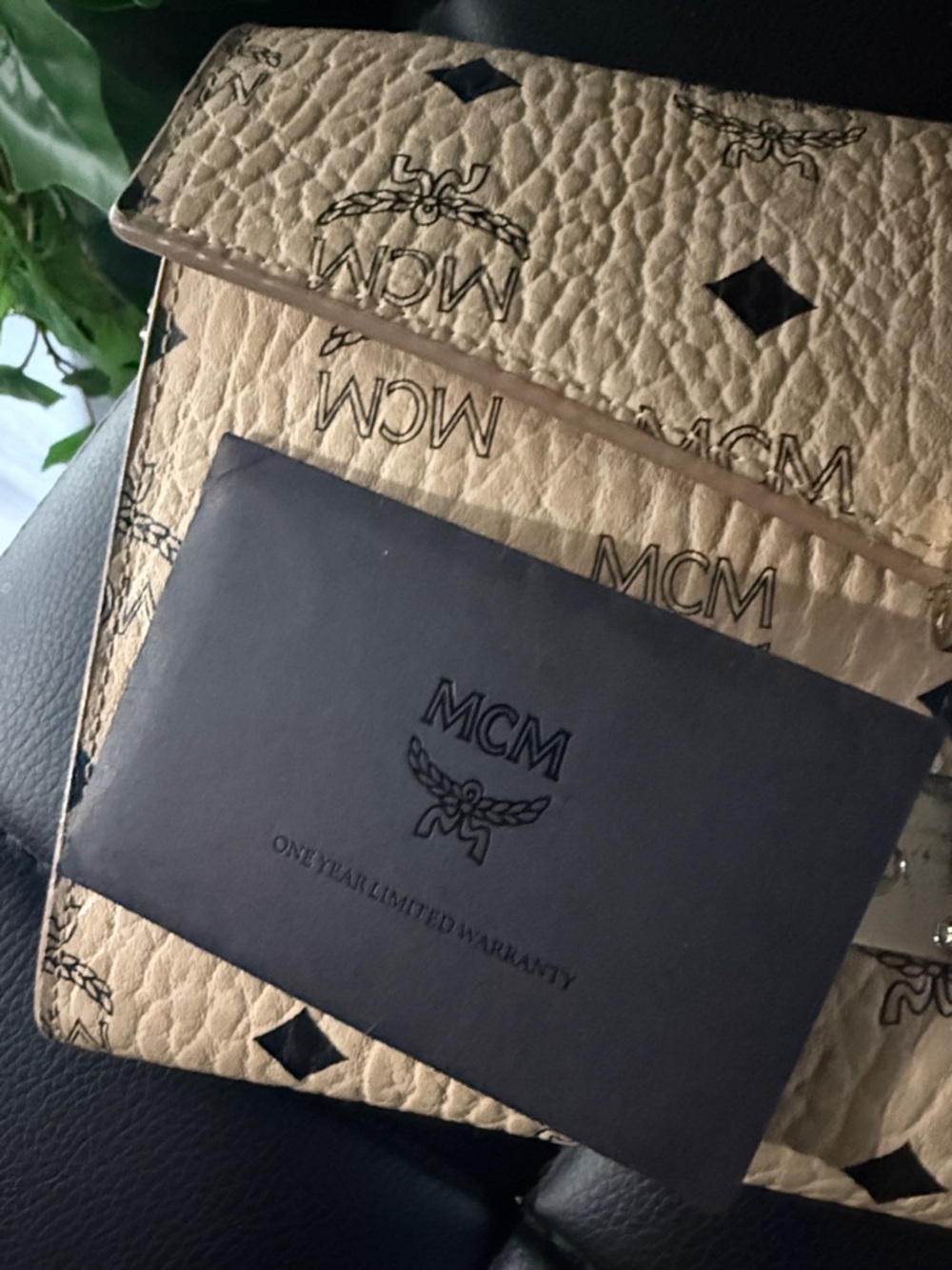 MCM Beige Monogram Chain Crossbody Bag with Gold Hardware - Picture 6 of 9
